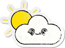 distressed sticker of a cute cartoon sun and cloud vector