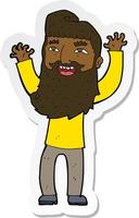 sticker of a cartoon happy bearded man waving arms vector