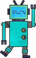 retro grunge texture cartoon happy robot vector