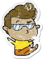 distressed sticker of a cartoon cool guy vector