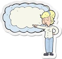 sticker of a cartoon woman with text space cloud vector