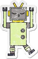 distressed sticker of a cute cartoon robot vector