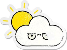 distressed sticker of a cute cartoon sun and cloud vector