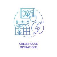 Greenhouse operations blue gradient concept icon. Automated system. Farm energy efficiency abstract idea thin line illustration. Isolated outline drawing. vector