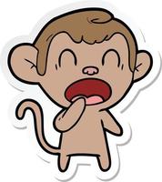 sticker of a yawning cartoon monkey vector