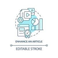 Enhance article turquoise concept icon. Media embeddedness use method abstract idea thin line illustration. Isolated outline drawing. Editable stroke. vector