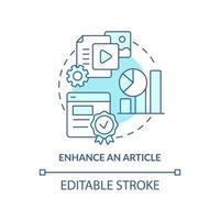 Enhance article turquoise concept icon. Media embeddedness use method abstract idea thin line illustration. Isolated outline drawing. Editable stroke. vector