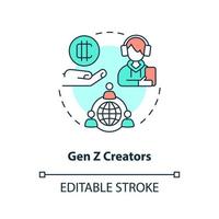 Gen Z creators concept icon. New business approach. Creator economy trend abstract idea thin line illustration. Isolated outline drawing. Editable stroke. vector