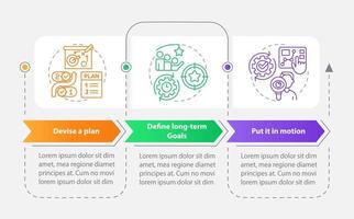 plantilla infográfica de rectángulo de planificación empresarial. visualización de datos con 3 pasos. gráfico de información de línea de tiempo editable. diseño de flujo de trabajo con iconos de línea. vector