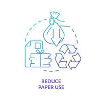 Reduce paper use blue gradient concept icon. Zero waste business abstract idea thin line illustration. Isolated outline drawing. Preserving trees. Conserving energy. vector