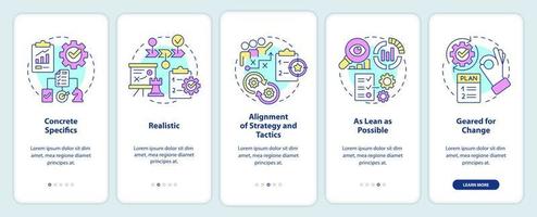 Key elements of business plan onboarding mobile app screen. Strategy walkthrough 5 steps editable graphic instructions with linear concepts. UI, UX, GUI template. vector