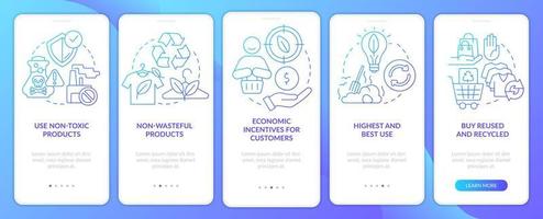 Zero waste approaches for business blue gradient onboarding mobile app screen. Walkthrough 5 steps graphic instructions with linear concepts. UI, UX, GUI template. vector