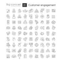Customer engagement linear icons set. Ecommerce. Marketing strategies. Customizable thin line symbols. Isolated vector outline illustrations. Editable stroke.