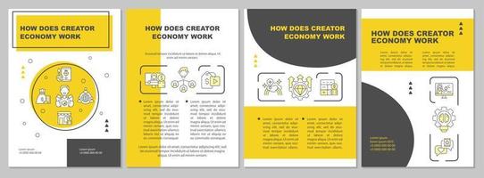 cómo funciona la economía del creador plantilla de folleto amarillo. diseño de folletos con iconos lineales. 4 diseños vectoriales editables para presentación, informes anuales. vector