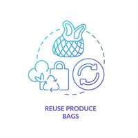 Reuse produce bags blue gradient concept icon. Zero waste shopping abstract idea thin line illustration. Use reusable tote bags. Help environment. Isolated outline drawing. vector