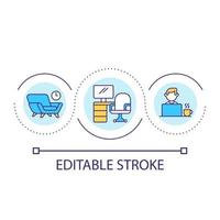 Comfortable workspace loop concept icon. Optimizing employee productivity abstract idea thin line illustration. Remote working environment. Isolated outline drawing. Editable stroke. vector