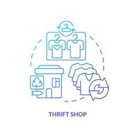 Thrift shop blue gradient concept icon. Transitioning to low waste lifestyle abstract idea thin line illustration. Secondhand clothes. Isolated outline drawing. vector