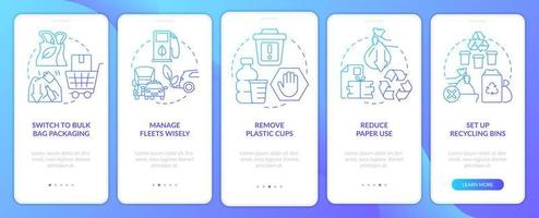 Move company to zero waste blue gradient onboarding mobile app screen. Walkthrough 5 steps graphic instructions with linear concepts. UI, UX, GUI template. vector