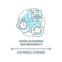 Rapid authoring and reusability turquoise concept icon. Learning content management abstract idea thin line illustration. Isolated outline drawing. Editable stroke. vector