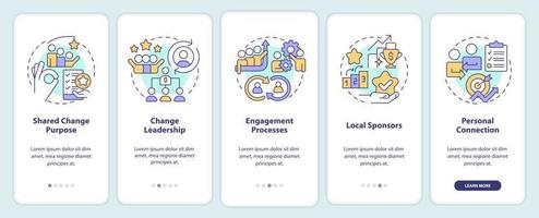 factores críticos de éxito al incorporar la pantalla de la aplicación móvil. Instrucciones gráficas editables de 5 pasos para el plan de negocios con conceptos lineales. interfaz de usuario, ux, plantilla de interfaz gráfica de usuario. vector