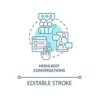 Highlight conversations turquoise concept icon. Embeddedness in social networks abstract idea thin line illustration. Isolated outline drawing. Editable stroke. vector