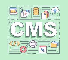 CMS word concepts light green banner. Manage content. Computer software. Infographics with editable icons on color background. Isolated typography. Vector illustration with text.