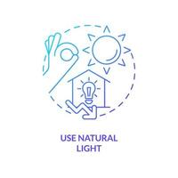 Use natural light blue gradient concept icon. Switch off lighting. Energy efficiency at work abstract idea thin line illustration. Isolated outline drawing. vector