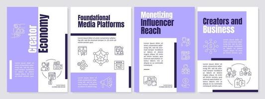 Creator economy history purple brochure template. Content making. Leaflet design with linear icons. Editable 4 vector layouts for presentation, annual reports.