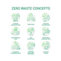 Zero waste green gradient concept icons set. Reuse and recycle practices idea thin line color illustrations. Repurpose household items. Isolated symbols. vector
