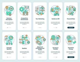 Business planning success onboarding mobile app screen set. Walkthrough 5 steps editable graphic instructions with linear concepts. UI, UX, GUI template. vector