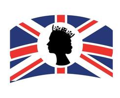 Elizabeth Queen Face Black And White With British United Kingdom Flag National Europe Emblem Vector Illustration Abstract Design Element