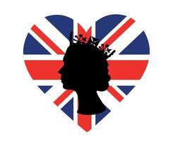 Elizabeth Queen Face Black With British United Kingdom Flag National Europe Emblem Heart Icon Vector Illustration Abstract Design Element