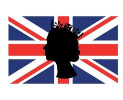 Elizabeth Queen Face Black With British United Kingdom Flag National Europe Emblem Symbol Icon Vector Illustration Abstract Design Element