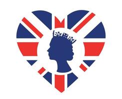 cara de reina isabel blanca y azul con bandera británica del reino unido emblema nacional de europa icono de corazón ilustración vectorial elemento de diseño abstracto vector