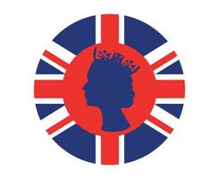 cara de reina isabel azul con bandera británica del reino unido emblema nacional de europa icono ilustración vectorial elemento de diseño abstracto vector
