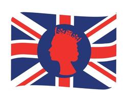 cara de reina isabel roja con bandera británica del reino unido emblema nacional de europa icono de cinta ilustración vectorial elemento de diseño abstracto vector