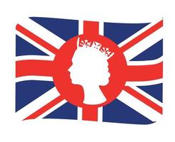 cara de reina isabel roja y blanca con bandera británica del reino unido emblema nacional de europa icono de cinta ilustración vectorial elemento de diseño abstracto vector