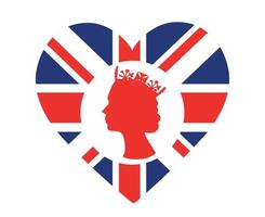 cara de reina isabel blanca y roja con bandera británica del reino unido emblema nacional de europa icono de corazón ilustración vectorial elemento de diseño abstracto vector