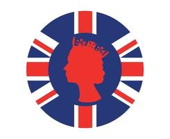 cara de reina isabel roja con bandera británica del reino unido emblema nacional de europa icono ilustración vectorial elemento de diseño abstracto vector