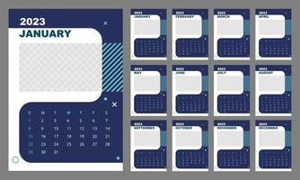 Digitalization processes wall calendar design template for 2023 year. Editable 12 months pages set. Week starts on Sunday. Monthly custom poster pack ready for print vector