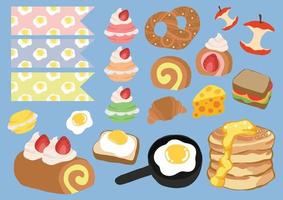 cute breakfast and bakery items design vector
