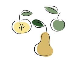 Pear and Apple. Logo for grocery store, advertising, menu. vector