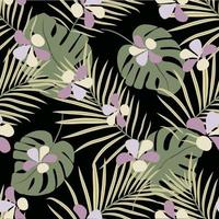 Tropical seamless pattern with exotic palm leaves and tropical flower.  Vector. vector