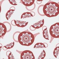 Seamless background with a teapot and cups, flowers vector