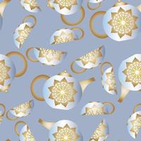 Seamless background with a teapot and cups, flowers vector