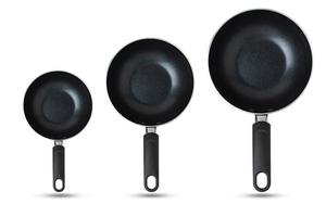 Pans, Top and side corners, Kitchen equipment concept photo