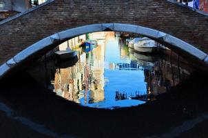 Venice city reflection under the street bridge. Italy photo