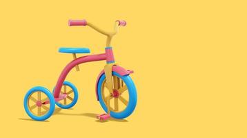 3d rendering. Multicolored tricycle on yellow background with space for text. Vehicle. photo