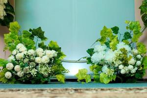 Artificial flowers or leaves made of plastic. photo