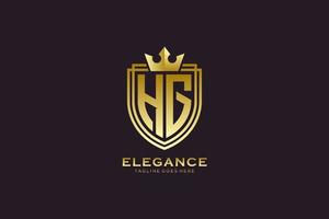 initial HG elegant luxury monogram logo or badge template with scrolls and royal crown - perfect for luxurious branding projects vector